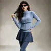 Conjunto de Fitness para Mujer Cuello Alto Manga Larga Chaqueta de Yoga Falda Pantalón Falso de Dos Piezas Control de Abdomen Moldeador Carrera Matutina Ejercicio Conjunto de Yoga