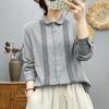 Camisa de Manga Comprida de Algodão Puro Novo Estilo Primavera e Outono para Mulheres, Versátil Camisa Interna Feminina com Acabamento Artístico de Renda, Blusa Básica