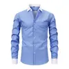 Camisa social masculina mais vendida da Amazon para comércio exterior, camisa masculina casual americana de manga comprida listrada, camisa de quatro vias stretch sem ferro