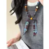 Bufanda de Seda con Cuentas a Cuadros Vintage para Mujer, Nuevo Estilo Otoño e Invierno, Accesorio Versátil para Suéter de Uso Diario, Accesorio Decorativo Exquisito de Nicho