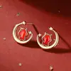 Pendientes Año Nuevo 2026 Año del Caballo Plata Pura Estilo Chino Zodiaco Pendientes de Caballo Lindos Joyería de Ágata Roja