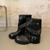 Botas de plataforma de tacón grueso estilo británico retro negro para mujer, nuevo modelo de verano 2026, botines que aumentan la altura para mujeres petite