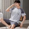 Pijama de Verano de Algodón para Hombre de Manga Corta con Shorts Juvenil Estilo Coreano Casual Verano Suelto Delgado Traje de Ropa para el Hogar