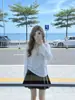 Camiseta de Manga Larga Rayas Azules y Blancas para Mujer, Cubre Traje Delgado de Verano con Protección Solar, Top Casual Holgado Adelgazante