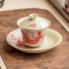 [Liquidación] Tazón de Cerámica con Tapa de Herradura Cultural y Creativa de Dunhuang, Juego de Té de Cerámica, Tazón de Té de Tres Talentos con Tapa, Tazón de Té Antiescaldante