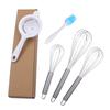 Utensílios de Confeitaria para Uso Doméstico, Batedor Todo em Aço Inoxidável, Batedor de Ovos Manual, Peneira de Ovos, Conjunto de Fouets de Silicone, Manivela