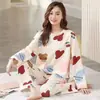 Pijamas para Mujer, Pantalones de Manga Larga para Otoño, Pijamas Sueltos de Dibujos Animados con Cuello Redondo, Trajes de Ropa para el Hogar para Mujer, Venta al por Mayor Directa de Fábrica