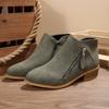 Outono e Inverno Novas Botas Curtas Femininas Bico Fino Salto Grosso Zíper Duplo Lateral Estilo Europeu e Americano Tamanho Grande Botas Curtas Femininas Transfronteiriças Tecido