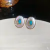 Pendientes Ovalados de Zirconia con Aguja de Plata y Nácar Estilo Vintage Retro Festivo Pendientes de Lujo Ligero con Diseño de Nicho para Mujer