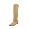 Botas altas de piel de oveja para adelgazar, punta fina, con plataforma interior para aumentar altura, para mujeres petite, estilo western Maillard, botas de montar altas