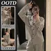 Pijama lindo de algodón con mezcla de estilo coreano y dibujos animados para mujer, nueva colección otoño/invierno 2026, con diseño de cuello, mangas largas y pantalones largos