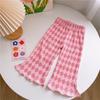 Calça de Verão Feminina Estilo Coreano de Perna Larga Anti-mosquito Fina para Bebê Estampada com Fenda Reta Calça Infantil Tendência Estilo Ocidental