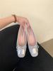 Sapatos Femininos Single Estilo Chanel com Salto Escondido Coleção Primavera e Outono 2026 Laço Sapatilhas Elegantes para Noite Mocassins Rasteirinhas