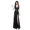 Vestido de noite azul escuro com decote em V profundo para mulheres, emenda na cintura com renda, franzido, fenda, saia longa, reunião anual, banquete, justo, vestido sereia