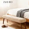 Banco Largo de Madera Maciza Estilo Wabi-Sabi para Uso Doméstico, Banco para Cambiarse los Zapatos en la Entrada, Banco al Pie de la Cama en el Dormitorio, Banco de Descanso para Sofá en la Sala de Estar con Tapicería Suave