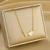 Colar de Aço Titânio com Pingente de Dupla Abóbora Banhado a Ouro Real, Design Nicho Estilo Coreano, Corrente de Clavícula da Celebridade da Internet da Moda, Não Desbota