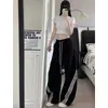 Calça de Cintura Alta Reta com Três Listras Retro Americana Plus Size para Mulheres, Fina para Primavera/Verão, Solta, Versátil, Street Dance, Perna Larga