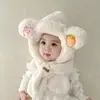 Conjunto de Chapéu e Cachecol de Inverno Infantil, Chapéu Peça Única, Conjunto de Duas Peças de Veludo e Espessado com Desenho Animado, Chapéu Fofo e Super Fofo para Proteção das Orelhas para Meninos e Meninas