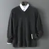 23 Otoño Invierno Suéter de Lana Cuello Redondo Cuello en V Manga Larga para Hombre Jersey Holgado Talla Extra Suéter de Punto Casual Suéter Base