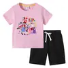 2026 Camiseta Infantil Masculina Verão Novo Estilo Manga Curta Roupa Infantil Estilo Coreano Algodão Calça Curta Feminina Conjunto de Duas Peças