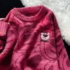 Suéter Pulôver Urso Morango Fofo Estilo Japonês para Mulheres, Outono e Inverno Estilo Preguiçoso Solto Cardigã de Tricô Macio