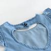 Ins Ropa de verano europea y americana para niños, bebé, manga corta con volantes, chaqueta enteriza, espalda hueca con amor, ropa de escalada vaquera