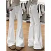 Jeans de Estilo Americano sin Pierna Acampanados para Mujer, Otoño Talla Grande, Blancos de Cintura Alta, Holgados, Adelgazantes, Versátiles, Pantalones Bootcut