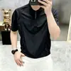 Camisa Polo Americana com Meio Zíper Camiseta Masculina de Manga Curta Verão Seda de Gelo Leve para Exterior Casual Estilo Funcional Peça Superior para Trabalho