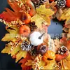 Corona del Festival de la Cosecha, Corona de Halloween de Hoja de Arce y Calabaza, Corona de Bayas para Colgar en la Puerta, Corona de Cosecha de Otoño, Decoraciones de Acción de Gracias