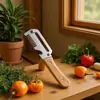 Pelador con Mango de Madera Acero Inoxidable Herramienta Doméstica para Cortar Cebolletas, Pelador de Frutas de Cocina, Cuchillo para Caña de Azúcar, Cuchillo Dentado Multifuncional