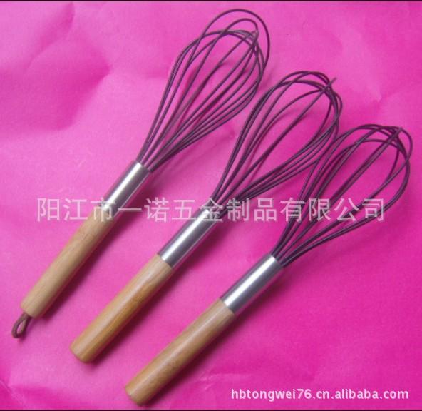 C-001A-4木柄竹柄打蛋器,搅蛋器硅胶打蛋器搅拌器
