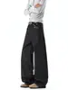 Jeans Anchos Estampado de Leopardo Negro Estilo Retro Americano Hombres Primavera Otoño Calle Alta Rectos Sueltos Pantalones de Piso Ropa para Hombres