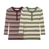 Comercio Exterior Ropa de Mujer 2026 Verano Moda Europea y Americana Casual Ribete Botón Diseño de Rayas Tejido para Mujer A37062