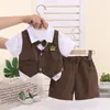 Traje ligero para niños de comercio exterior, nuevo estilo de moda, chaleco de verano estilo universitario para bebé con pajarita, traje de tres piezas falso de manga corta