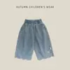 Jeans de Dos Tonos Estilo Coreano para Bebés e Infantes, Estilo Primavera/Otoño, Bordado de Encaje Ondulado, Pantalones Sueltos de Pierna Ancha, Pantalones para Bebé Niña