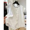 Camiseta Sin Mangas Redonda Super Bonita Estilo Coreano para Mujer Verano Lino Puro Chaleco Fino Chaleco Camisa Exterior