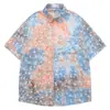 Camisa de Manga Corta Floral Degradada Unisex Verano Estilo Ins Holgada Moda Pareja Vacaciones Estilo Bf Top