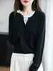Nuevo Jersey de Punto de Dos Piezas Falsas en Color Contrastante Otoño e Invierno para Mujer Estilo Coreano Reductor de Edad Top Interior Jersey Básico y Versátil para Mujer