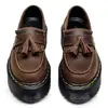 Mocasines Marrones Crazy Horse con Borlas para Mujer, Zapatos de Cuero Genuino de Caña Baja, Cuero de Primera Capa, Estilo Británico, Zapatos Casuales de Plataforma de Suela Gruesa de Moda