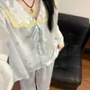 Seda helada estilo coreano, pijama para niñas con ribete de encaje de alta gama, nueva colección primavera/otoño, lindo conjunto de oso, ropa de estar elegante