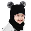 Conjunto de gorro y bufanda de invierno de venta caliente transfronteriza para niños, gorro con orejeras forrado de polar para bebés y gorro de una pieza tejido para niños