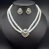 Colar de Pérolas Dupla Camada Corrente de Clavícula Europeu e Americano Retrô Elegante Duas Peças Traje de Joias Colar Presente de Banquete