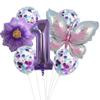 Juego de 7 globos de flores de mariposa con degradado morado para cumpleaños infantil, con lentejuelas de colores de despegue, de látex, hermosos globos
