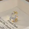 Anillo Abierto de Dos Tonos Electroplateado de Moda Estilo Coreano y Japonés para Mujer, Lujo Ligero, Gama Alta, Anillo Único y Elegante