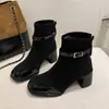 Estilo japonés y coreano - nueva colección 2026 para mujer, botines ajustados con tacón grueso, zapatos de tacón alto otoño/invierno para mamás, botines Martin de otoño para mujer
