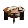 Mesa de centro de madera maciza estilo francés, mesa de té redonda para espacios pequeños, muebles para el hogar estilo antiguo chino, sala de estar estilo americano retro Ruby