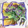 Lenço Floral Estilo Francês, Novo Lenço Azul Semelhante à Seda, Lenço Quadrado Pequeno de 70cm, Lenço de Pescoço para Primavera e Outono, Laço de Cabelo, Lenço Decorativo para Cabeça para Mulheres