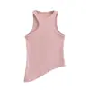 Top de tirantes ajustado de verano sexy estilo chica caliente, cuello redondo pequeño, sin mangas, hombros estrechos, capa base elástica ajustada con un diseño irregular