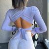 Europeu e Americano Cruzamento Fitness Yoga Manga Longa Feminino Esportivo Beleza Tira nas Costas Top Tecido Canelado Macio Amigo da Pele