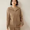 Nuevo Suéter Cardigan Chaqueta Grueso 100% Cachemir Puro para Mujer con Capucha Otoño e Invierno Cremallera Tejido Sudadera Casual